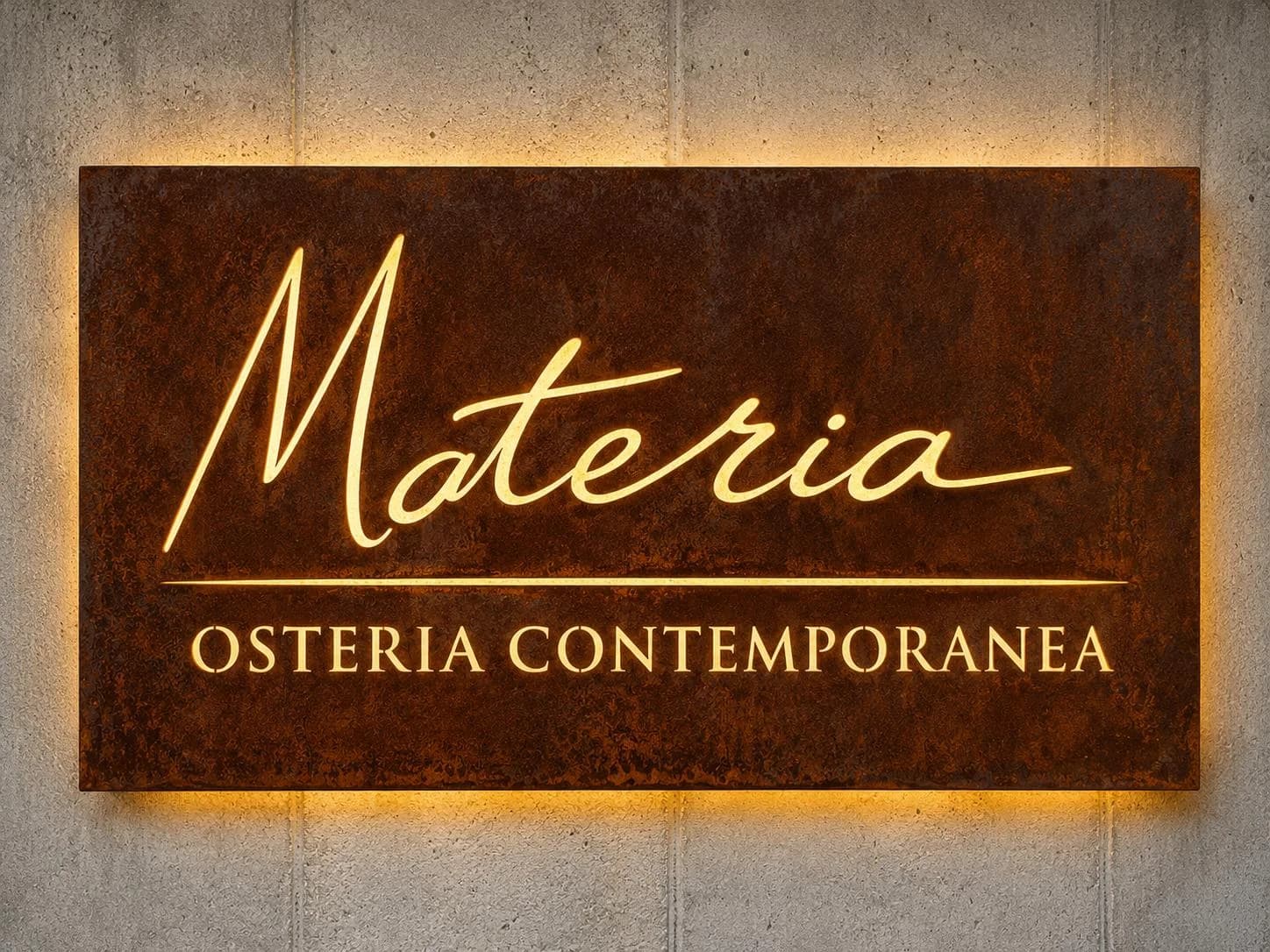Insegna del ristorante Materia Osteria Contemporanea, Ferrara